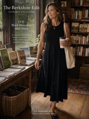 COS Black Sleeveless Midi Dress Fit Flare Stretch Knit Minimalist Small
